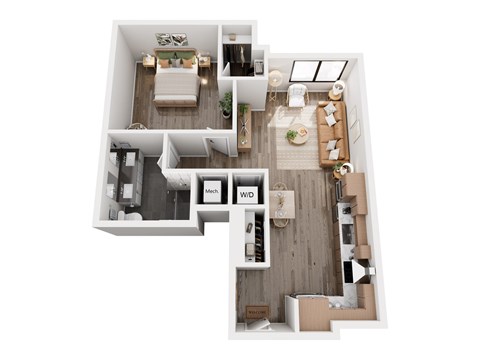 Floor plan for 1 bed, 1 bath, 681 sqft